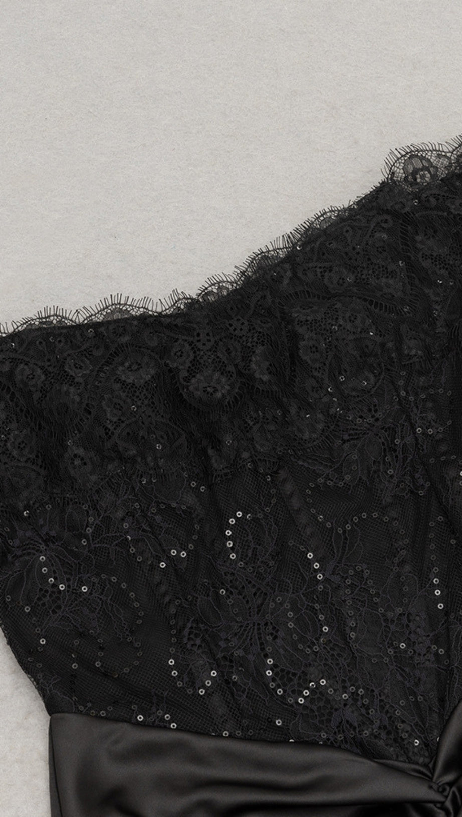 LACE OFF - SHOULDER RUCHED SATIN MAXI DRESS IN BLACK