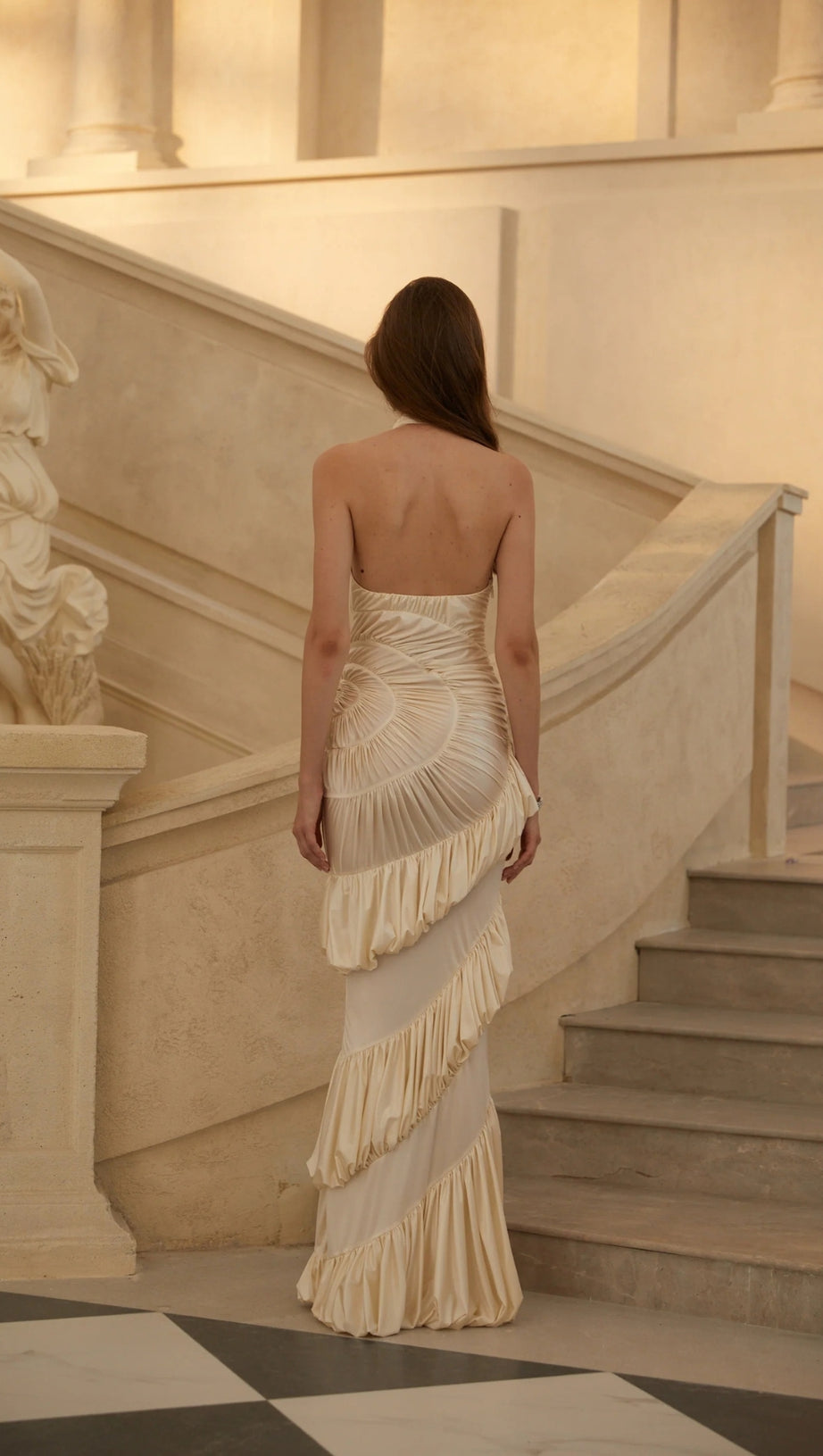 DEJANA HALTER SHIRRED MAXI DRESS