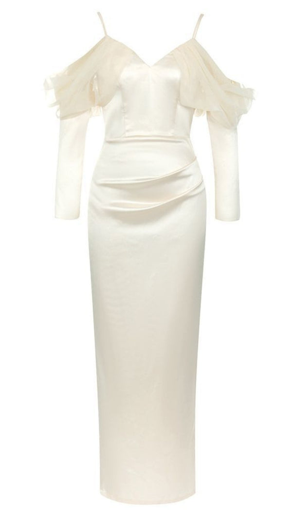 AIIZIE SATIN OFF - SHOULDER TULLE - SLEEVE MAXI DRESS IN IVORY - product image
