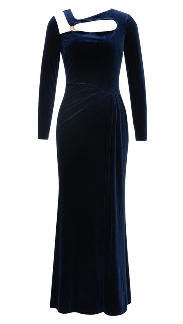 AIIZIE VELVET CUT - OUT LONG - SLEEVE MAXI DRESS IN NAVY BLUE - product image