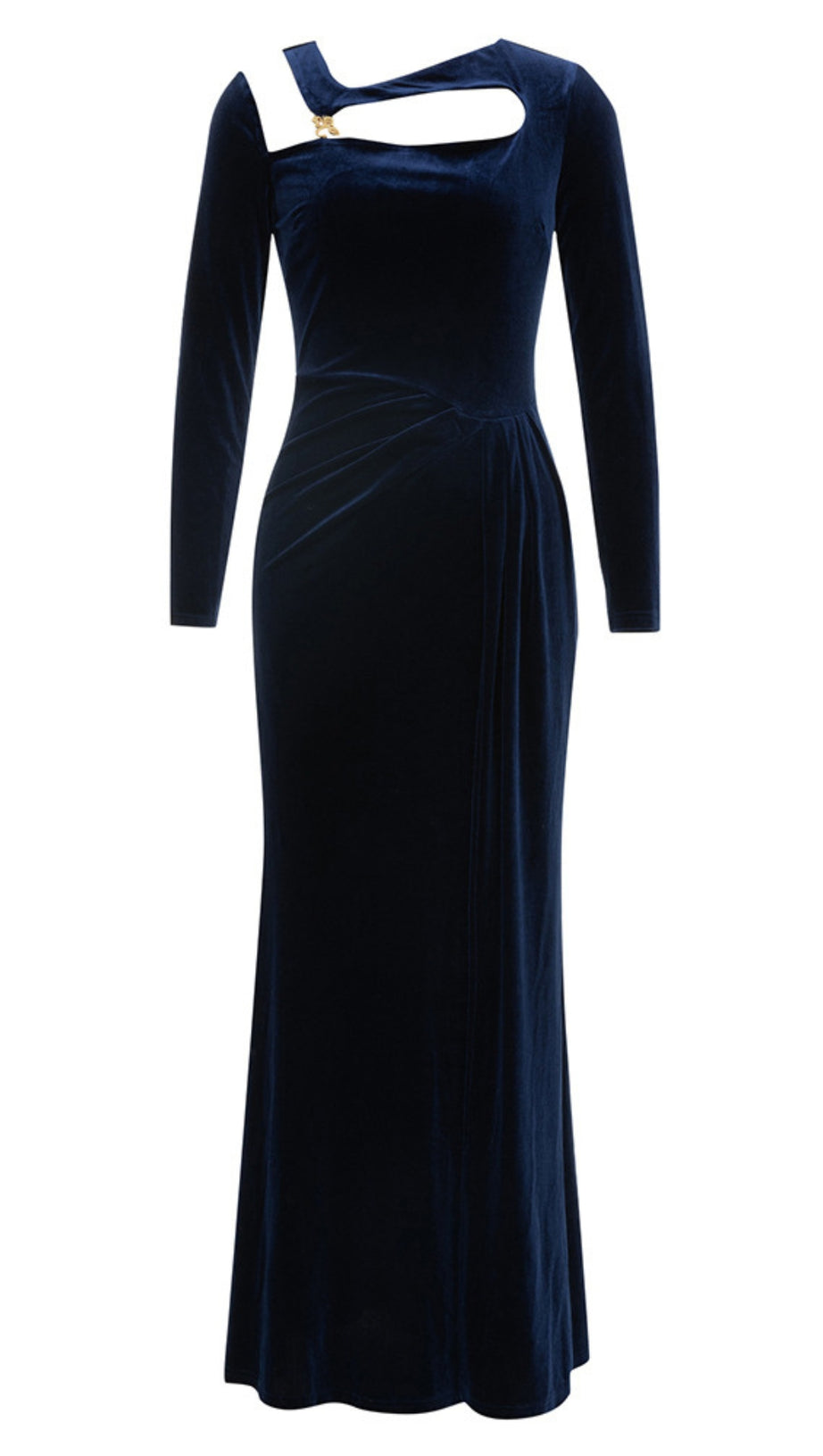 VELVET CUT - OUT LONG - SLEEVE MAXI DRESS IN NAVY BLUE
