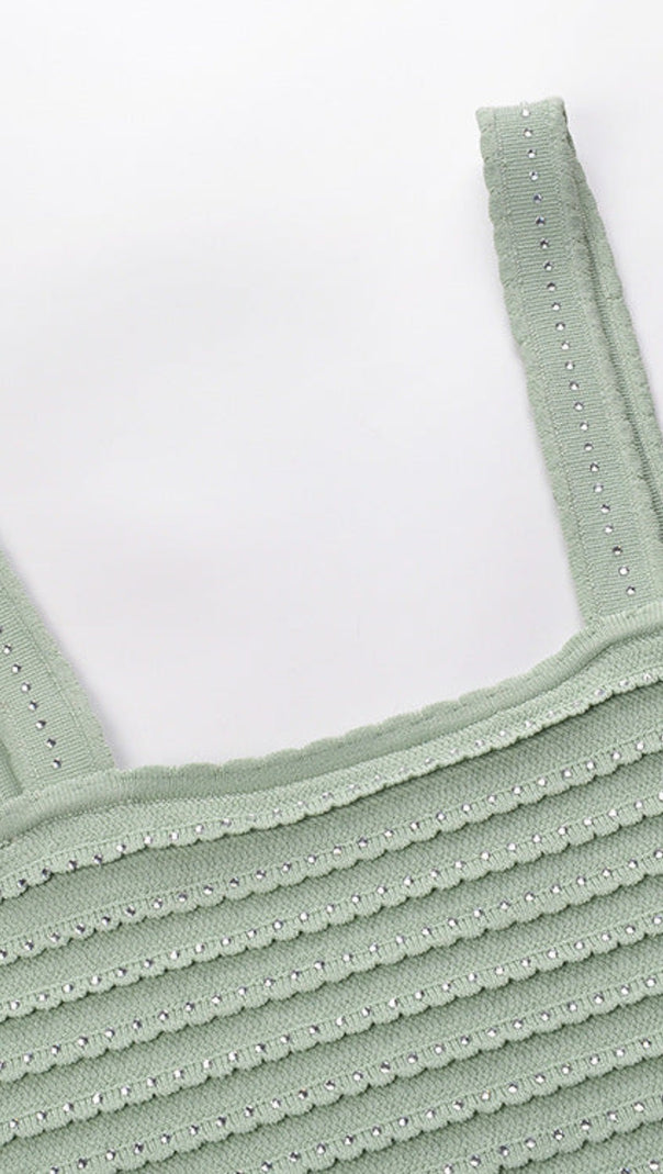 AIIZIE RHINESTONE TRIM KNIT CROP TOP IN ALMOND GREEN - product image