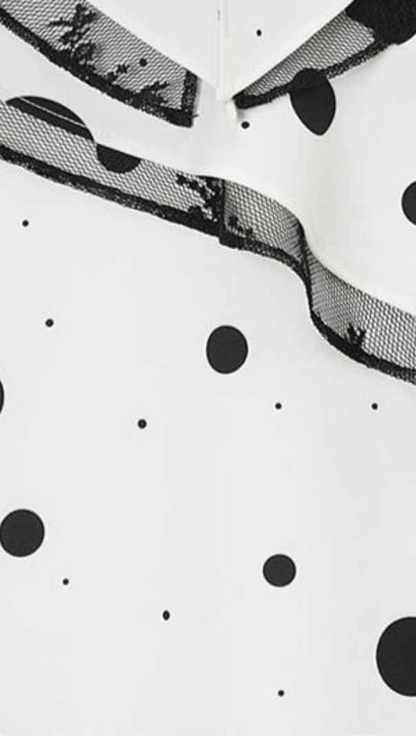 AIIZIE PHOENIX RUFFLED POLKA DOT BACKLESS MINI DRESS IN WHITE - product image