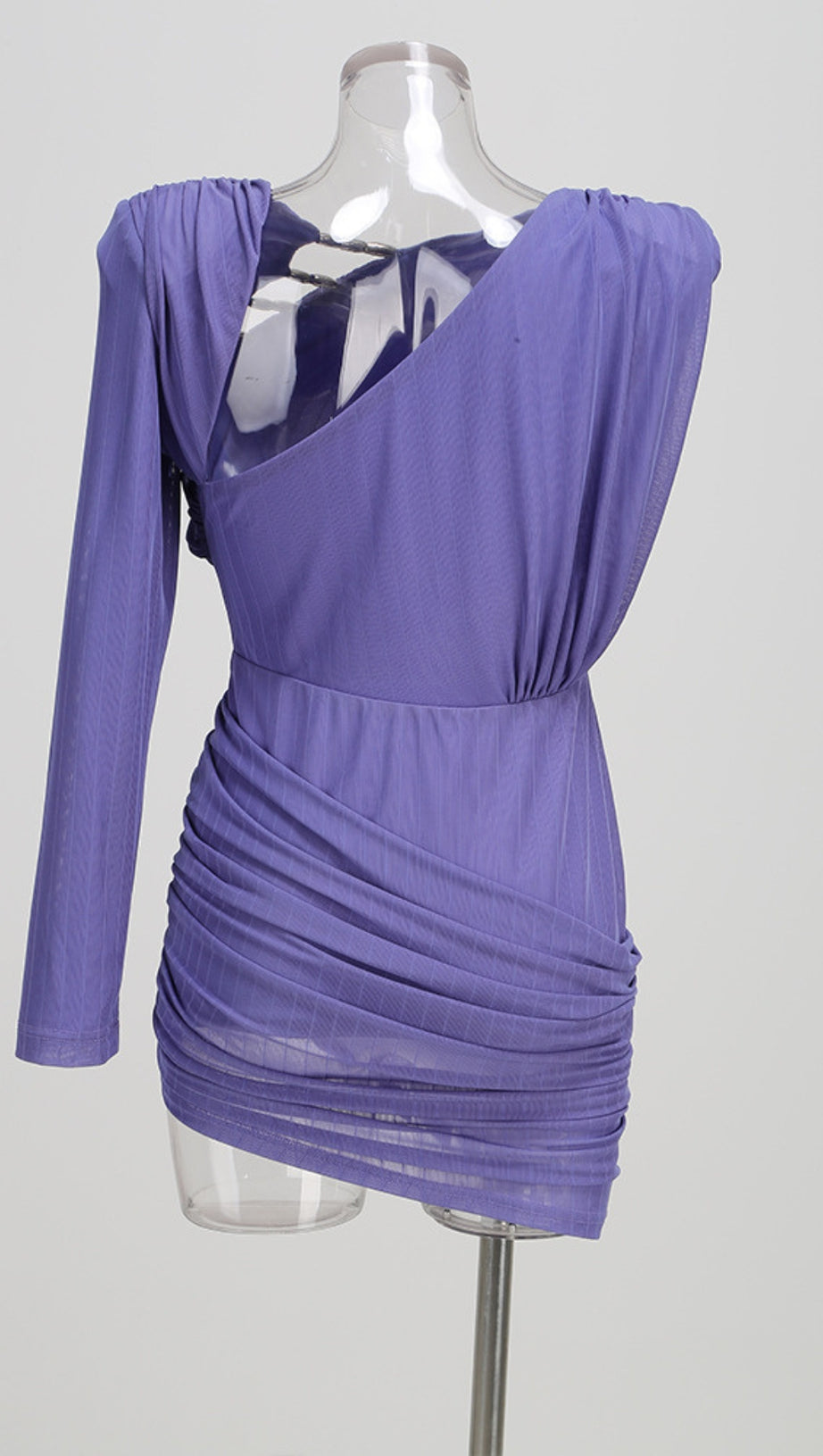 VIOLET ASYMMETRIC LONG SLEEVE CUTOUT BODYCON MINI DRESS