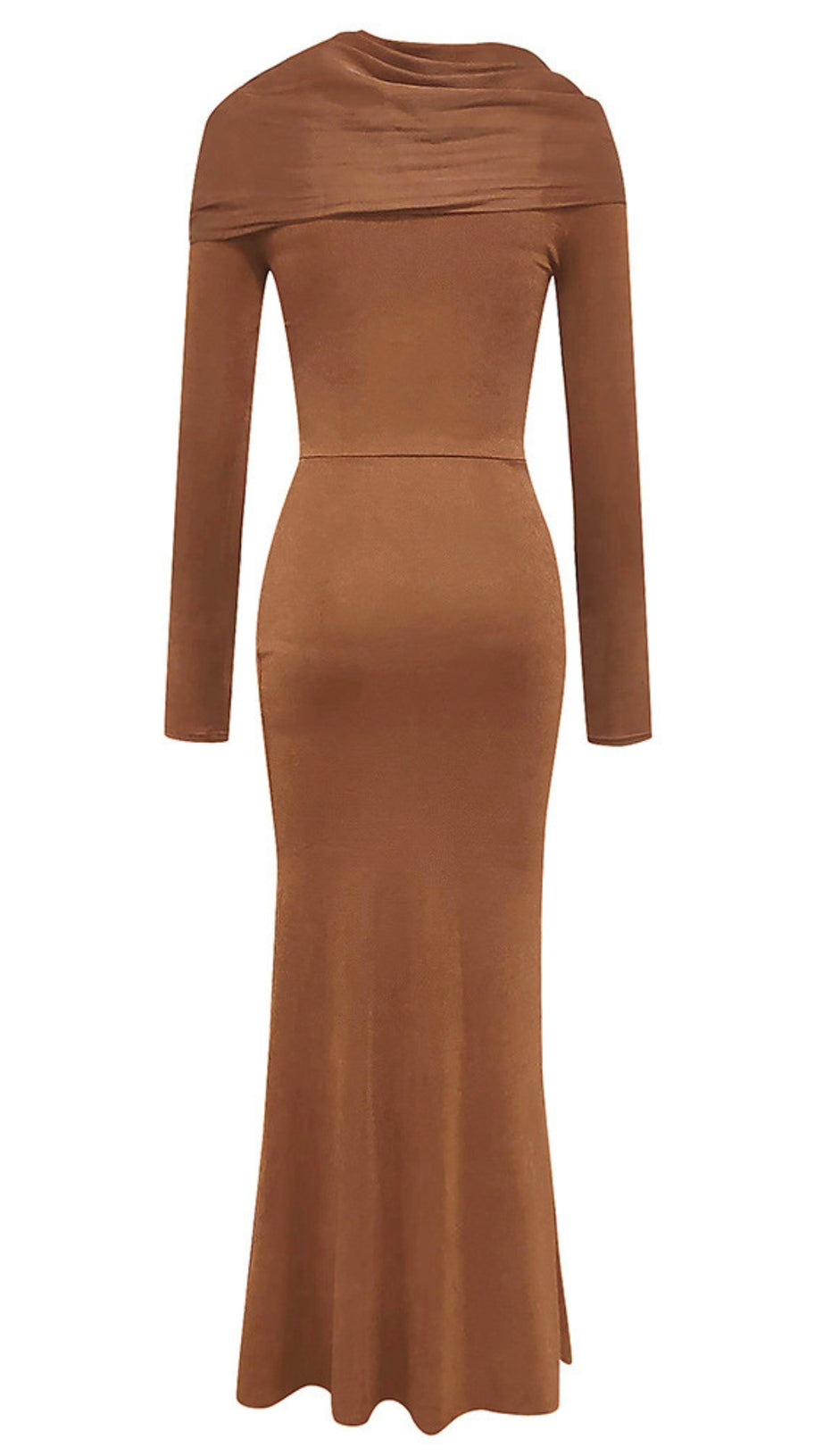 Einschultriges, gerüschtes Midi-Wickelkleid in Braun