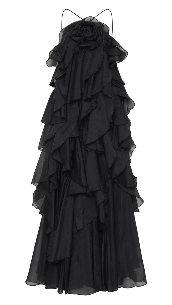AIIZIE OFF-SHOULDER RUFFLE LAYERED MAXI DRESS IN BLACK - product image