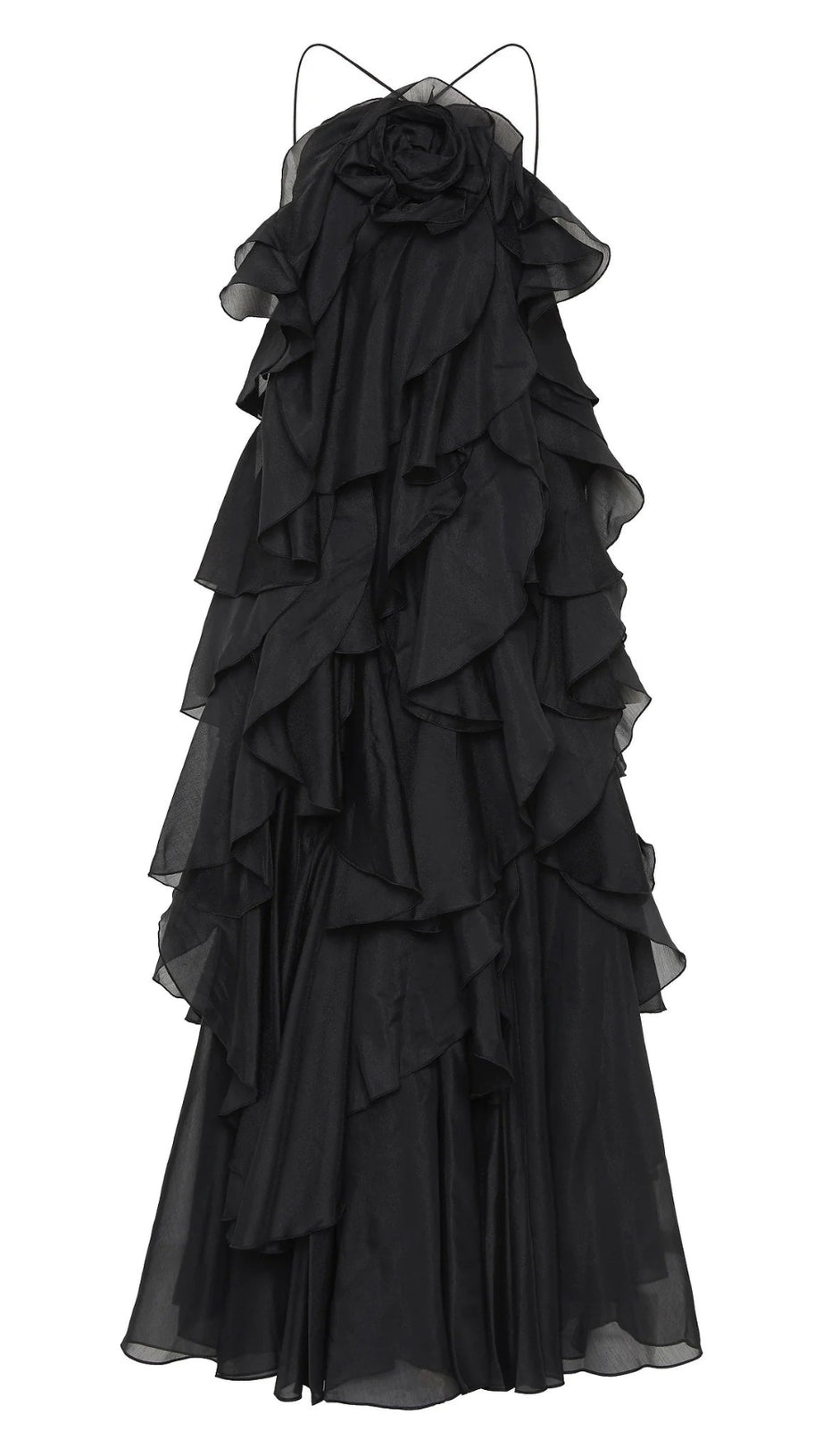 OFF-SHOULDER RUFFLE LAYERED MAXI DRESS IN BLACK