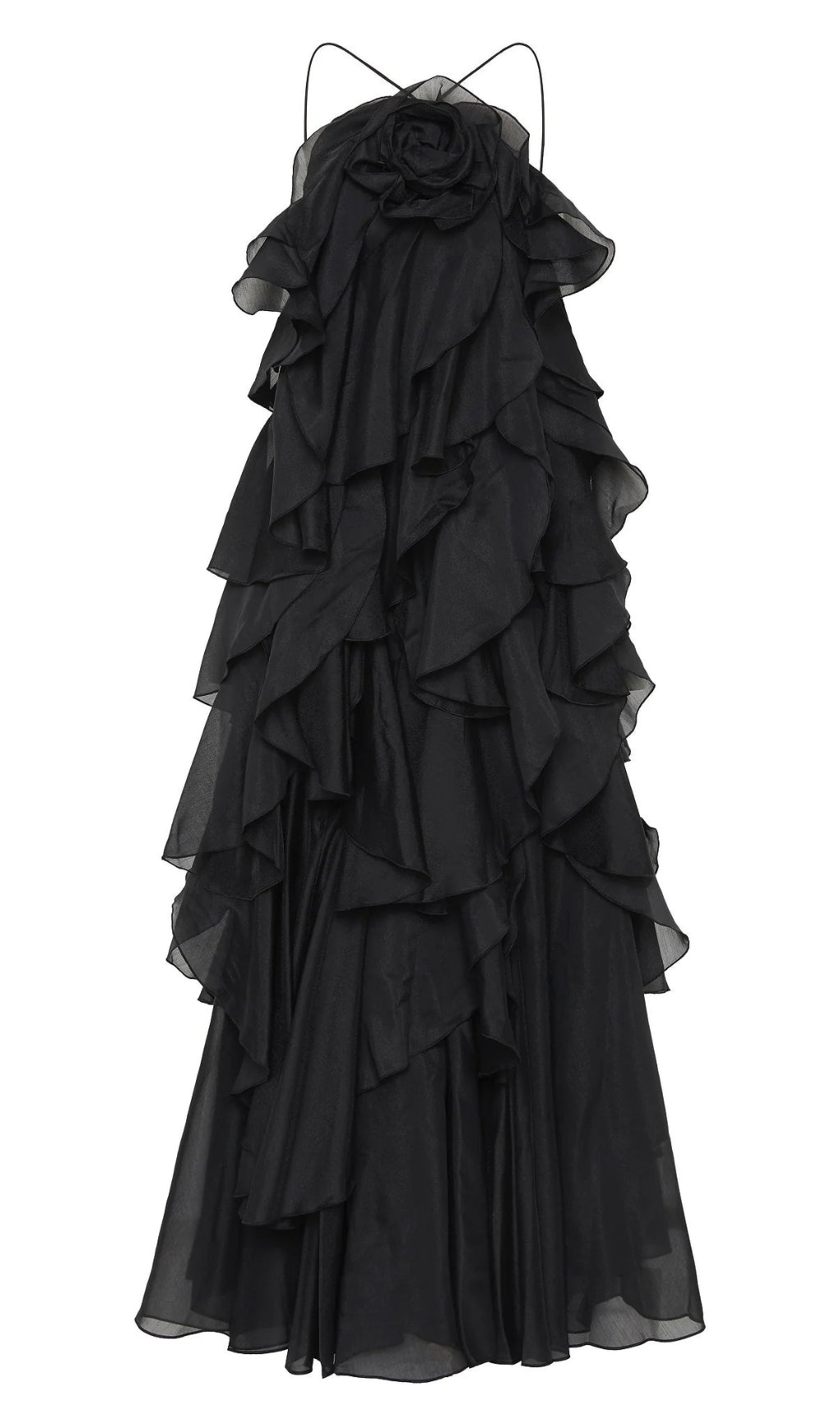 OFF-SHOULDER RUFFLE LAYERED MAXI DRESS IN BLACK