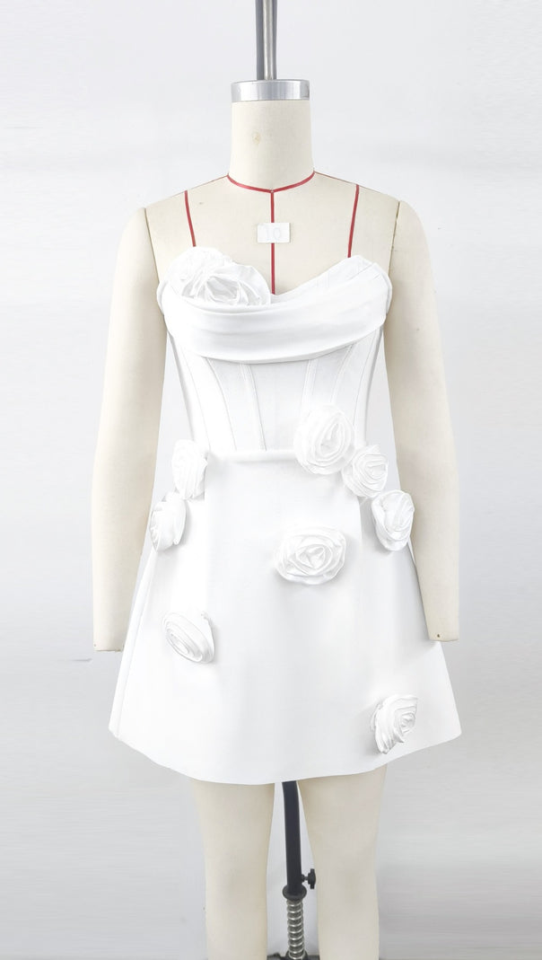 AIIZIE STRAPLESS FLOWER BANDAGE MINI DRESS IN WHITE - product image