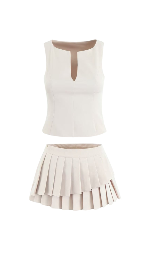 AIIZIE ELVIRA SLEEVELESS RUFFLE SKIRT SET IN BEIGE - product image