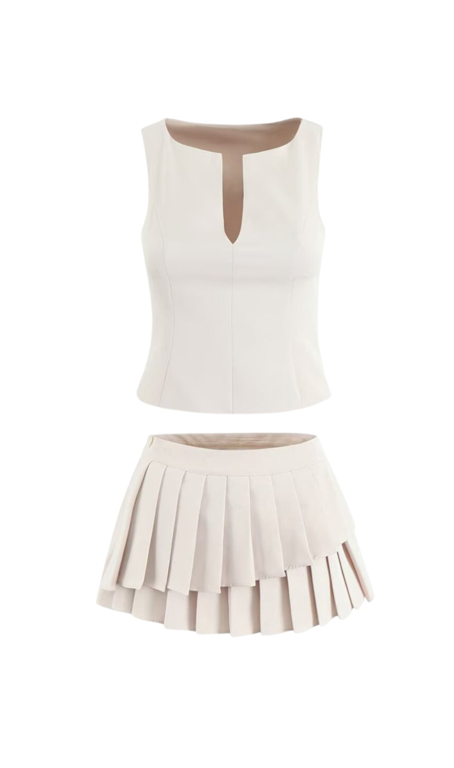 elvira Sleeveless Ruffle Skirt Set in beige