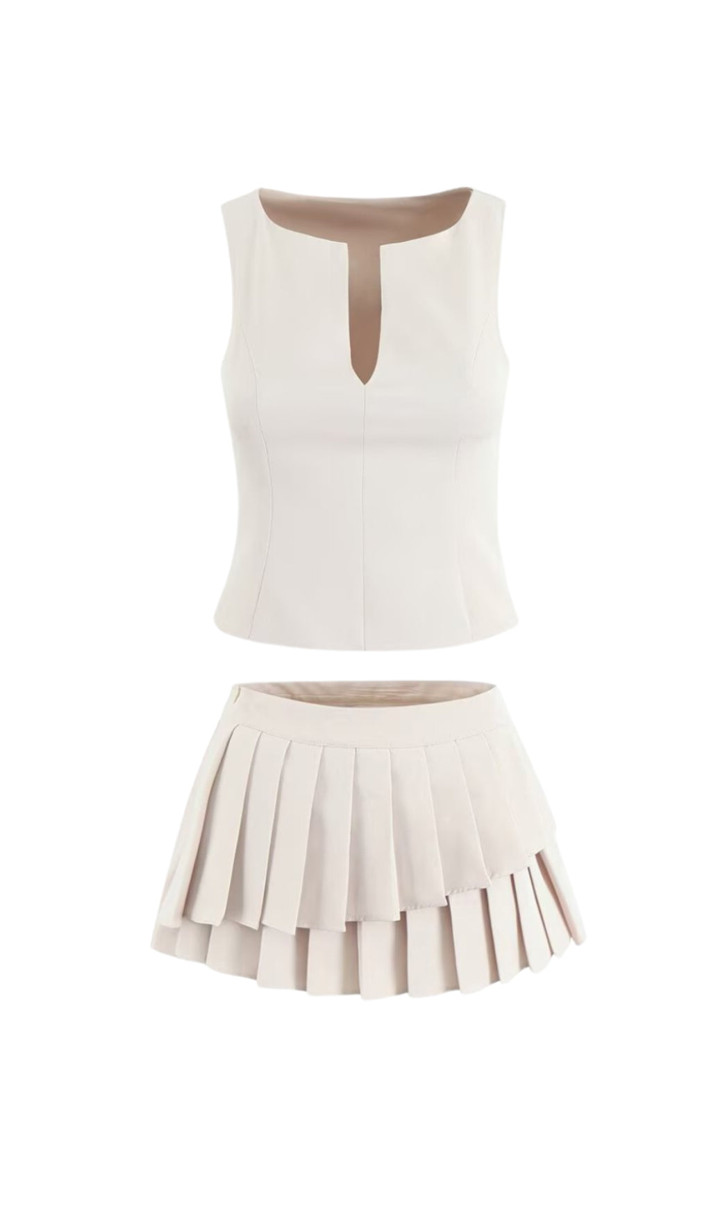 ELVIRA SLEEVELESS RUFFLE SKIRT SET IN BEIGE