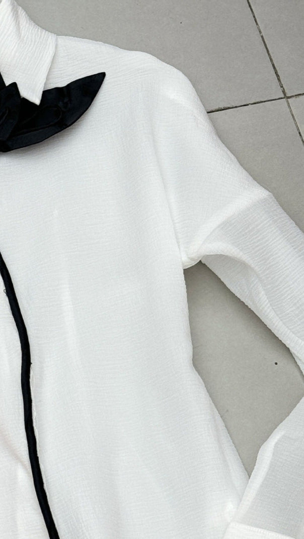 AIIZIE LAYER TRIM CHIFFON SHIRT MINI DRESS IN WHITE - product image