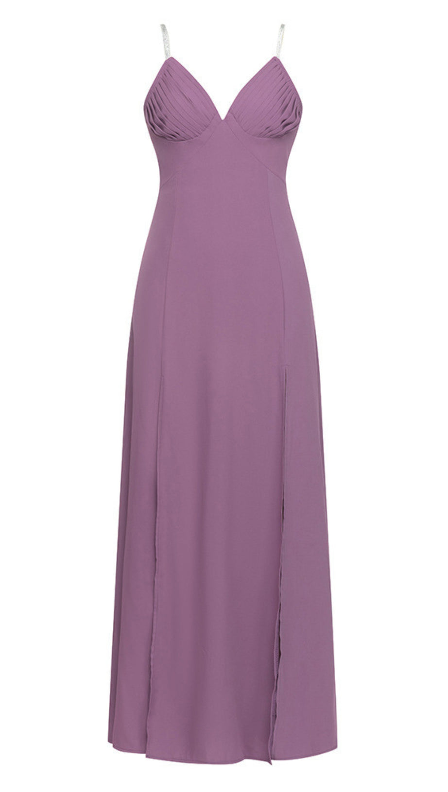 PLEATED - BUSTIER SIDE - SLIT MAXI DRESS IN LILAC