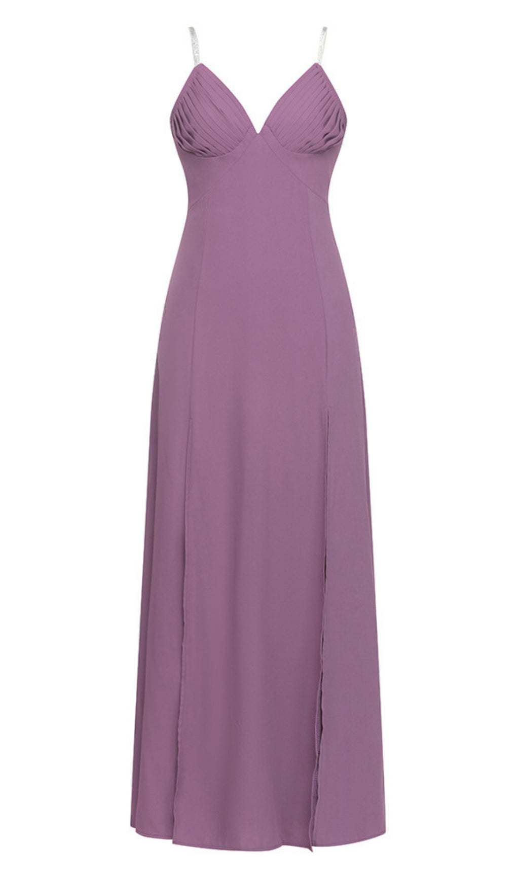 PLEATED - BUSTIER SIDE - SLIT MAXI DRESS IN LILAC