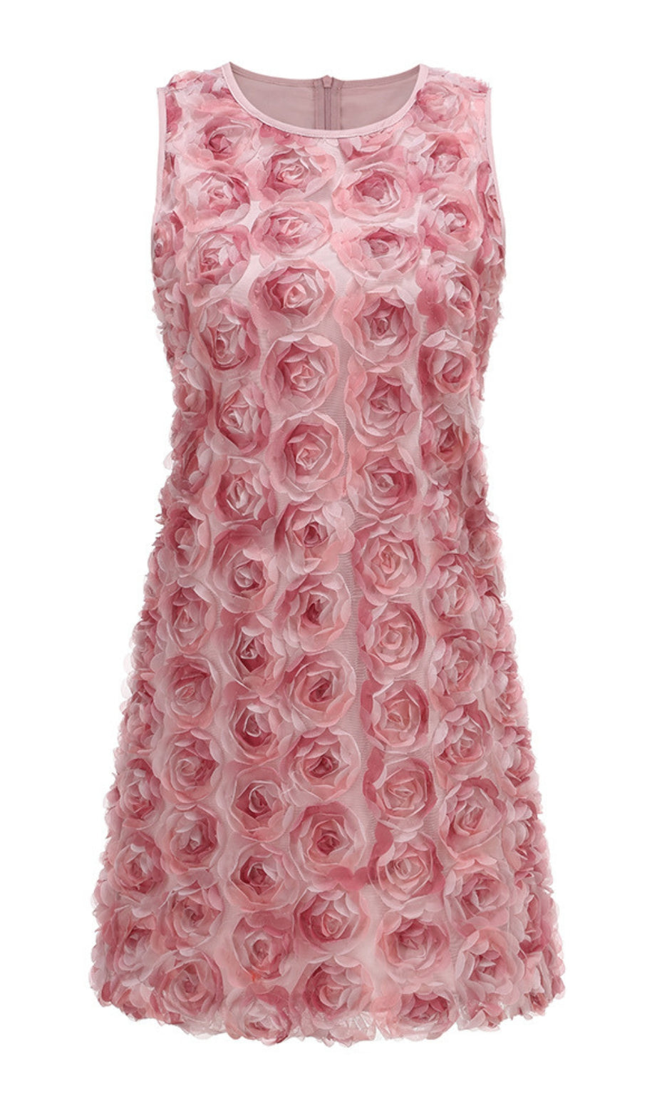 Pink 3D Floral Sleeveless Mini Dress