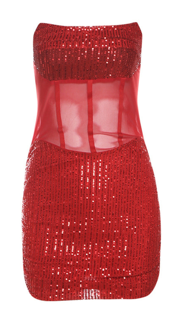 AIIZIE RED SEQUIN STRAPLESS MESH MINI HOCO DRESS - product image