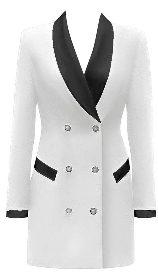 AIIZIE WHITE - TRIM DOUBLE - BREASTED BLAZER DRESS IN WHITE - product image