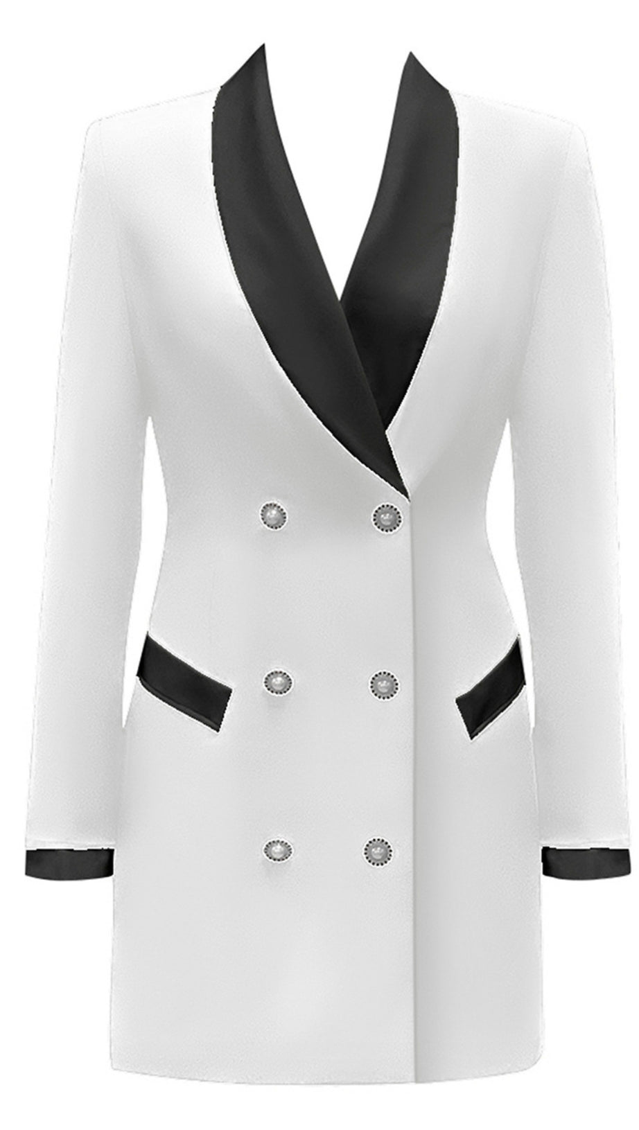 WHITE - TRIM DOUBLE - BREASTED BLAZER DRESS IN WHITE