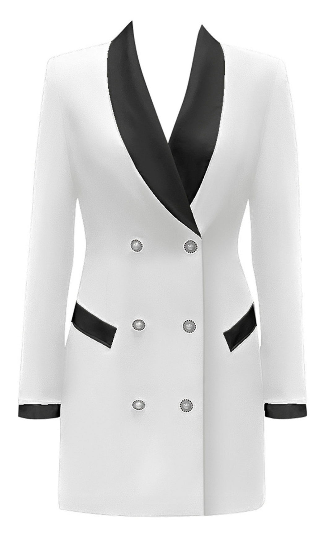 WHITE - TRIM DOUBLE - BREASTED BLAZER DRESS IN WHITE