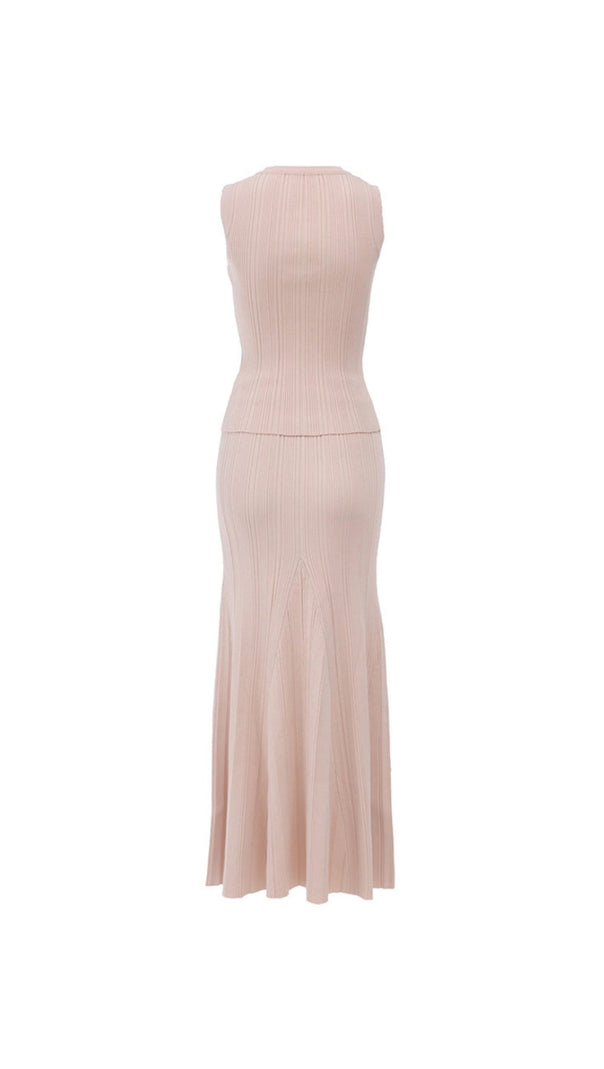 AIIZIE EARTHA SLEEVELESS KNITTED DRESS TOP SKIRT SET IN APRICOT - product image