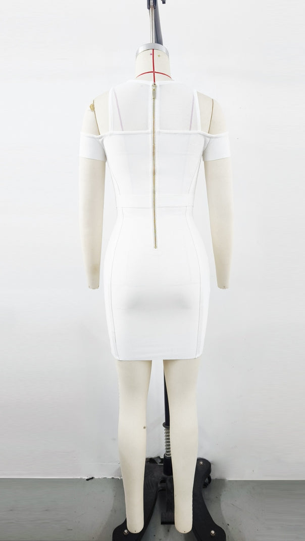 AIIZIE WHITE CUT - OUT COLD - SHOULDER BODYCON MINI DRESS - product image