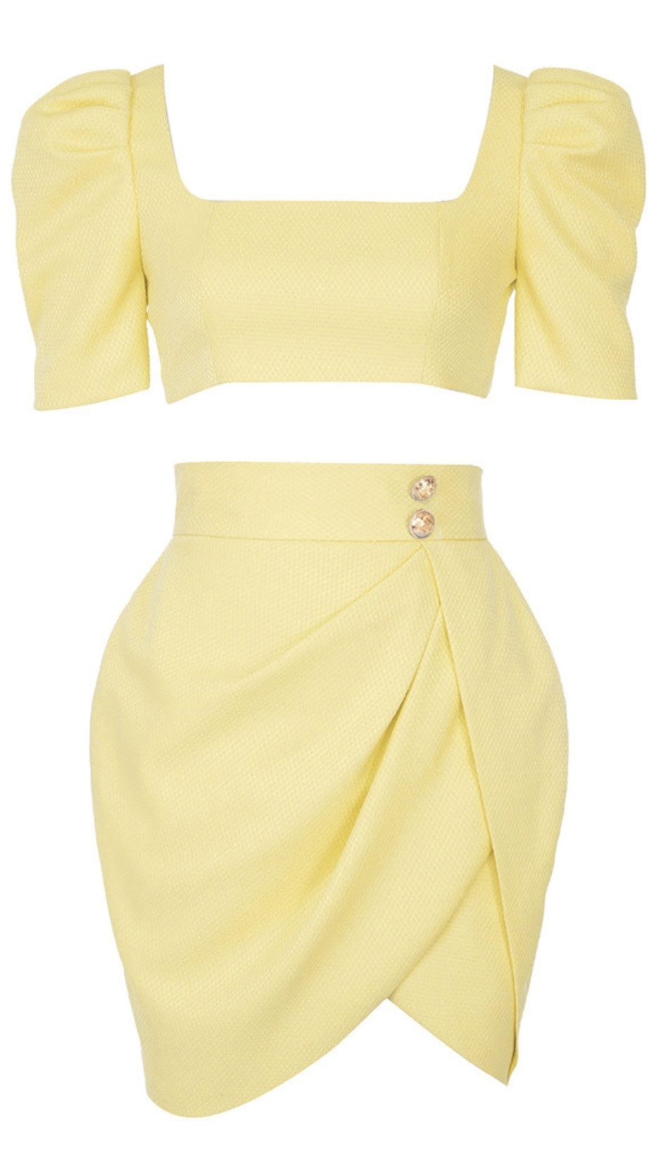 YELLOW VINTAGE SQUARE - NECK PUFF  TWO - PIECE SET