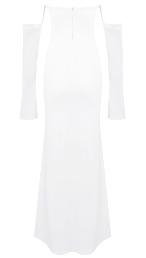 AIIZIE LONG SLEEVE STRAPLESS DRAPED MAXI DRESS WHITE - product image