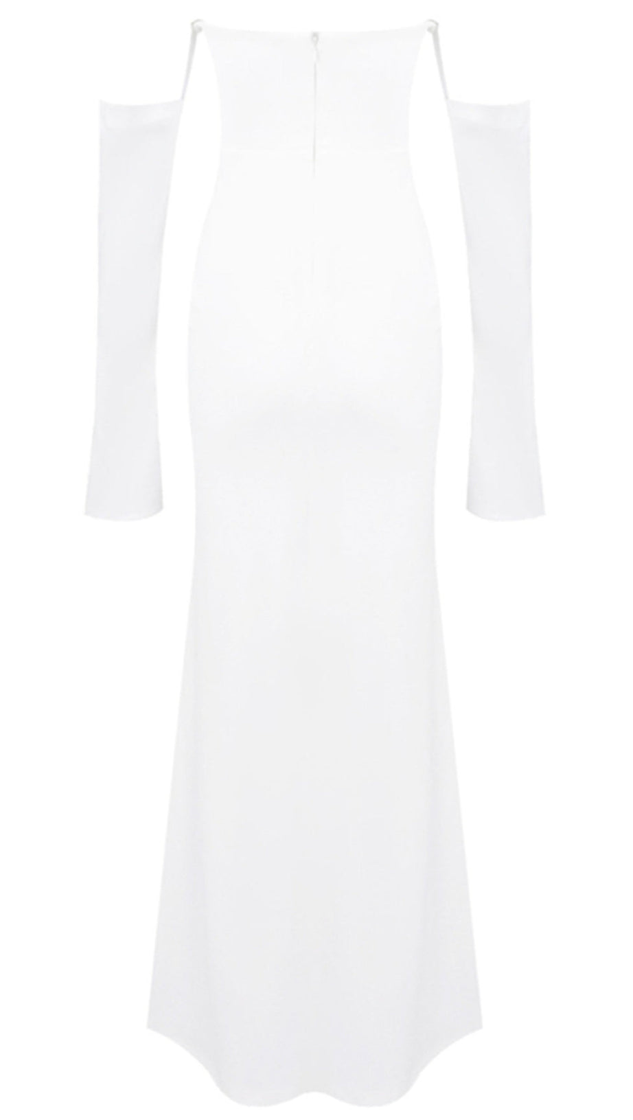LONG SLEEVE STRAPLESS DRAPED MAXI DRESS WHITE