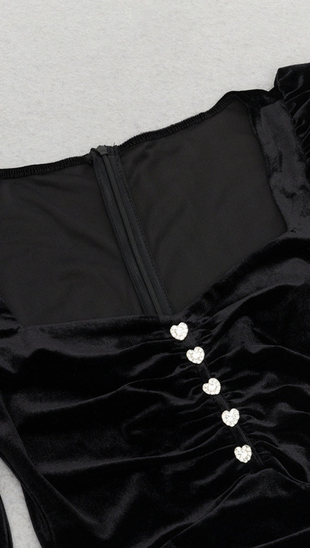 AIIZIE VELVET PUFF - SLEEVE BUTTONED MERMAID DRESS IN BLACK - product image