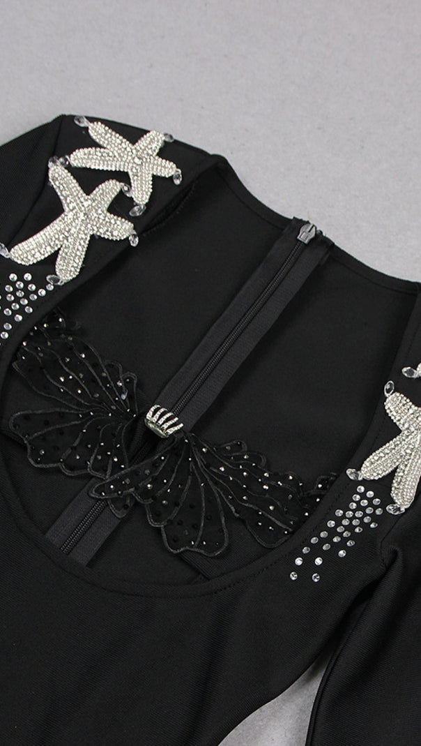 AIIZIE RHINESTONE - STARFISH CUTOUT LONG - SLEEVE MINI DRESS IN BLACK - product image