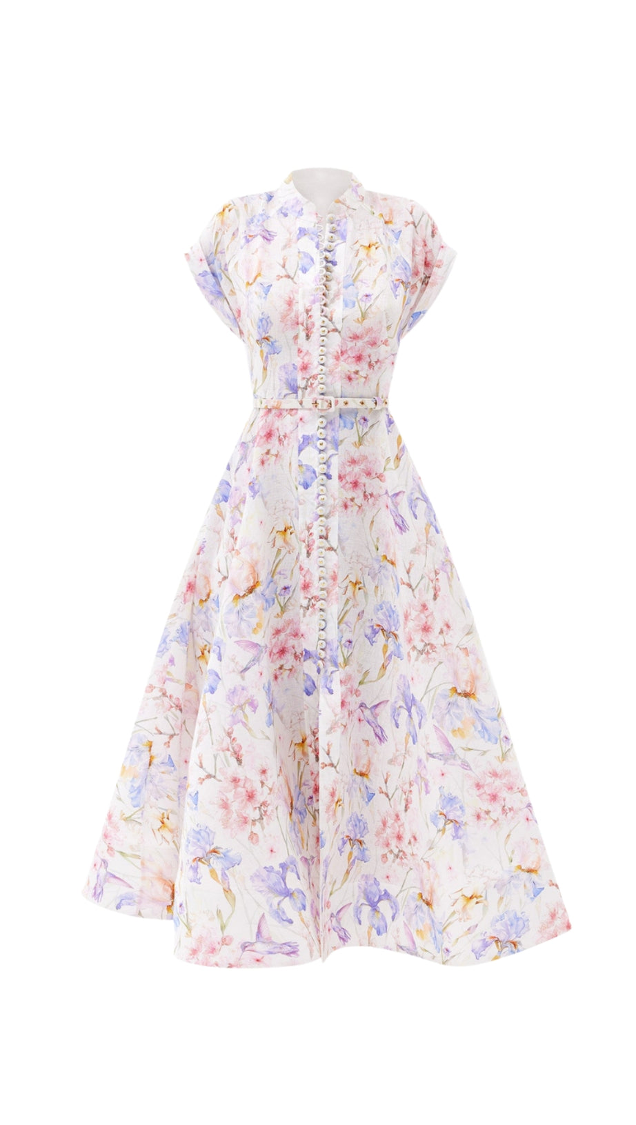 MULTICOLOR FLORAL PRINT A-LINE MIDI DRESS