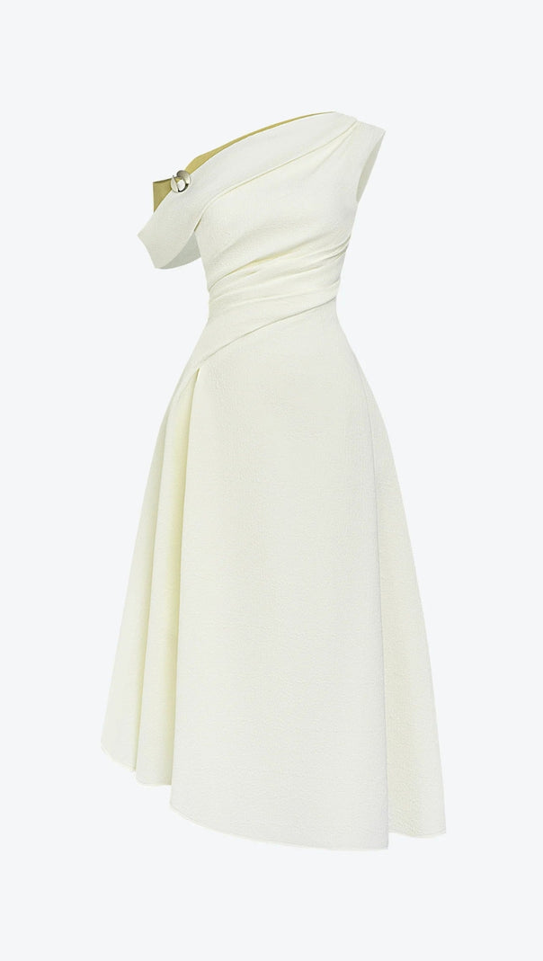 AIIZIE LUCY ONE-SHOULDER A-LINE MIDI DRESS IN WHITE - product image