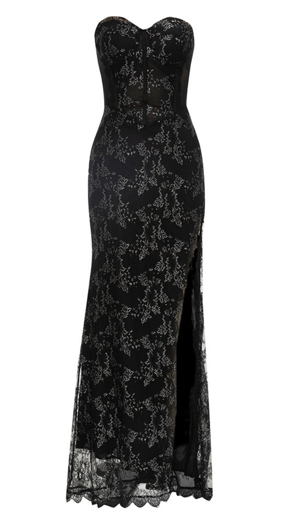 AIIZIE LACE STRAPLESS SIDE - SLIT MERMAID GOWN IN BLACK - product image