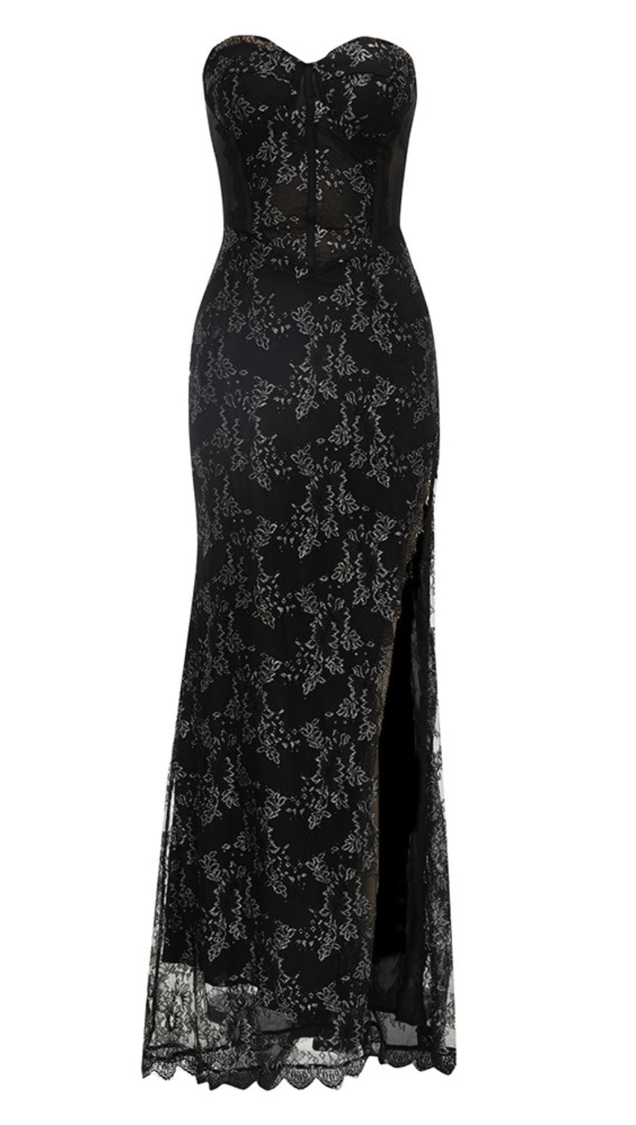 LACE STRAPLESS SIDE - SLIT MERMAID GOWN IN BLACK