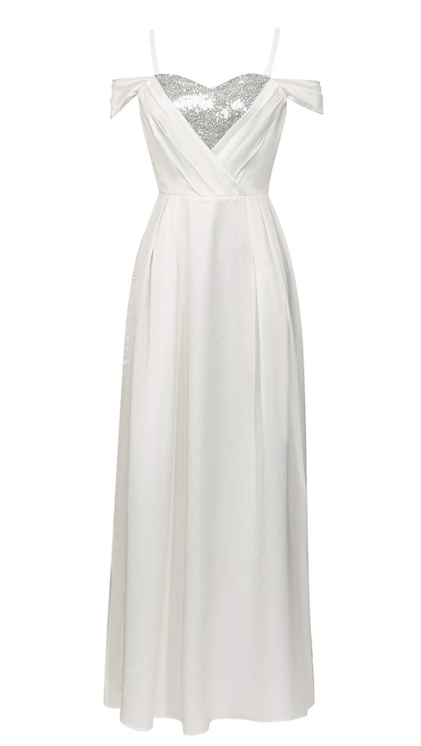 AIIZIE SEQUIN - ACCENT OFF - SHOULDER MAXI DRESS IN WHITE - product image