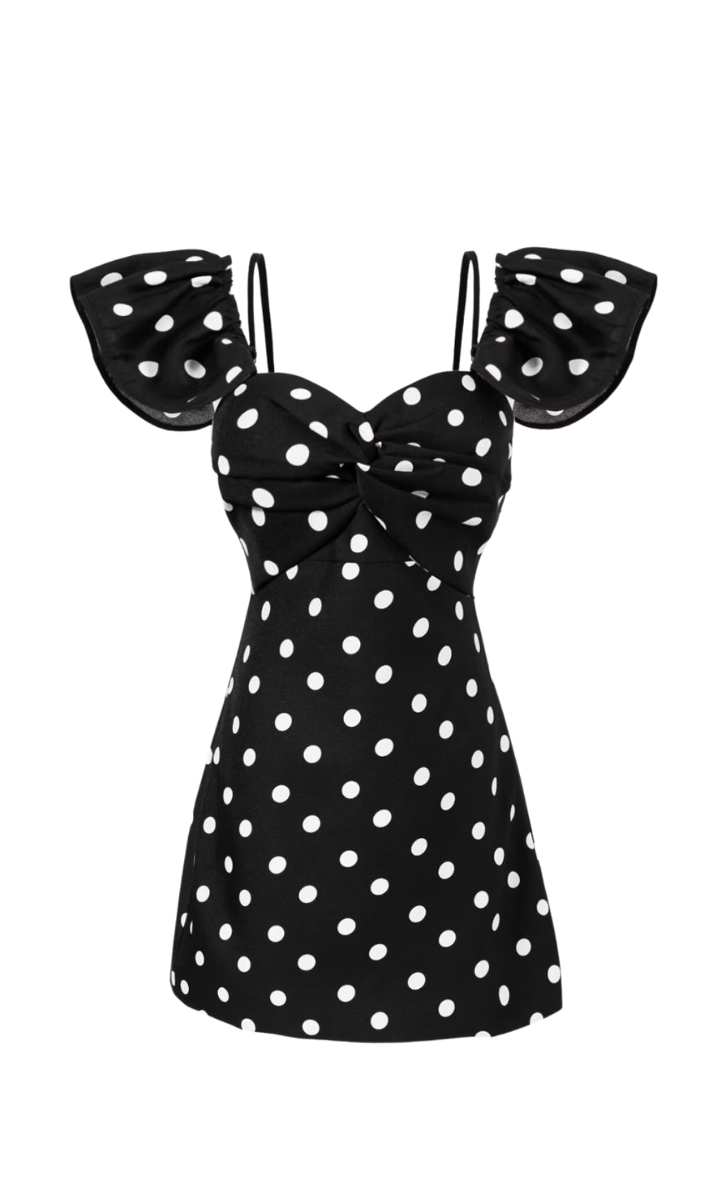 HERMOSA DOT OFF SHOULDER MINI DRESS IN BLACK