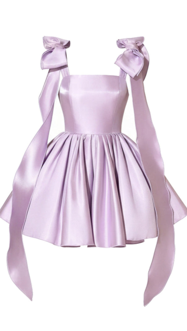 AIIZIE LAVENDER SATIN MINI DRESS WITH BOW SHOULDER STRAPS - product image