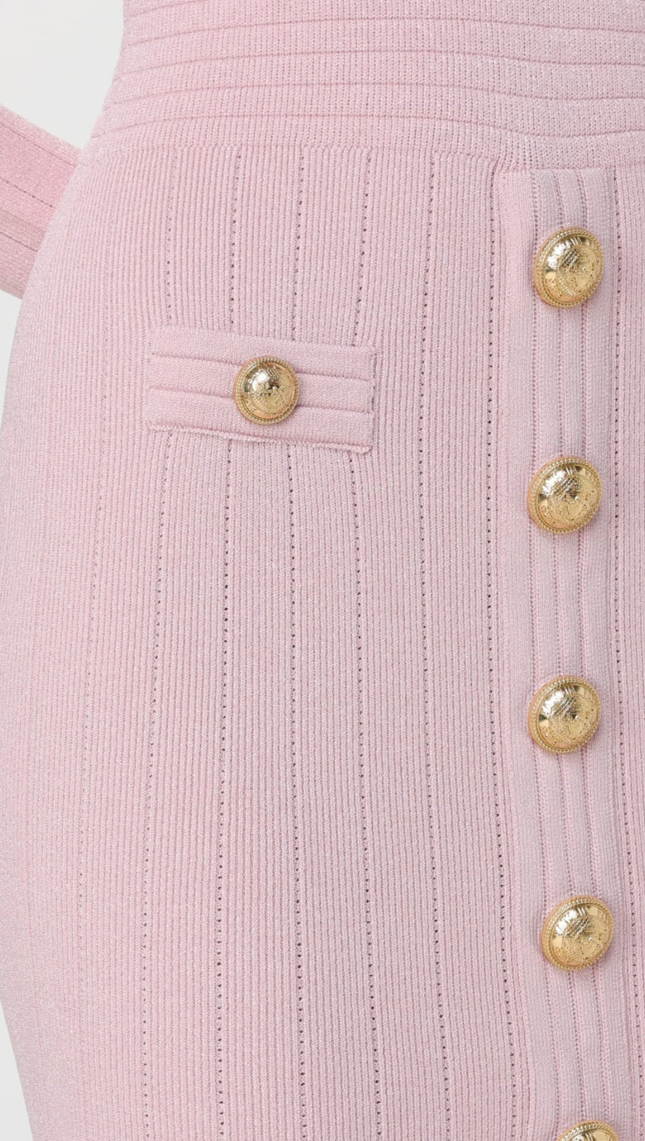 V-NECK METAL BUTTON KNITTED MINI DRESS IN PINK