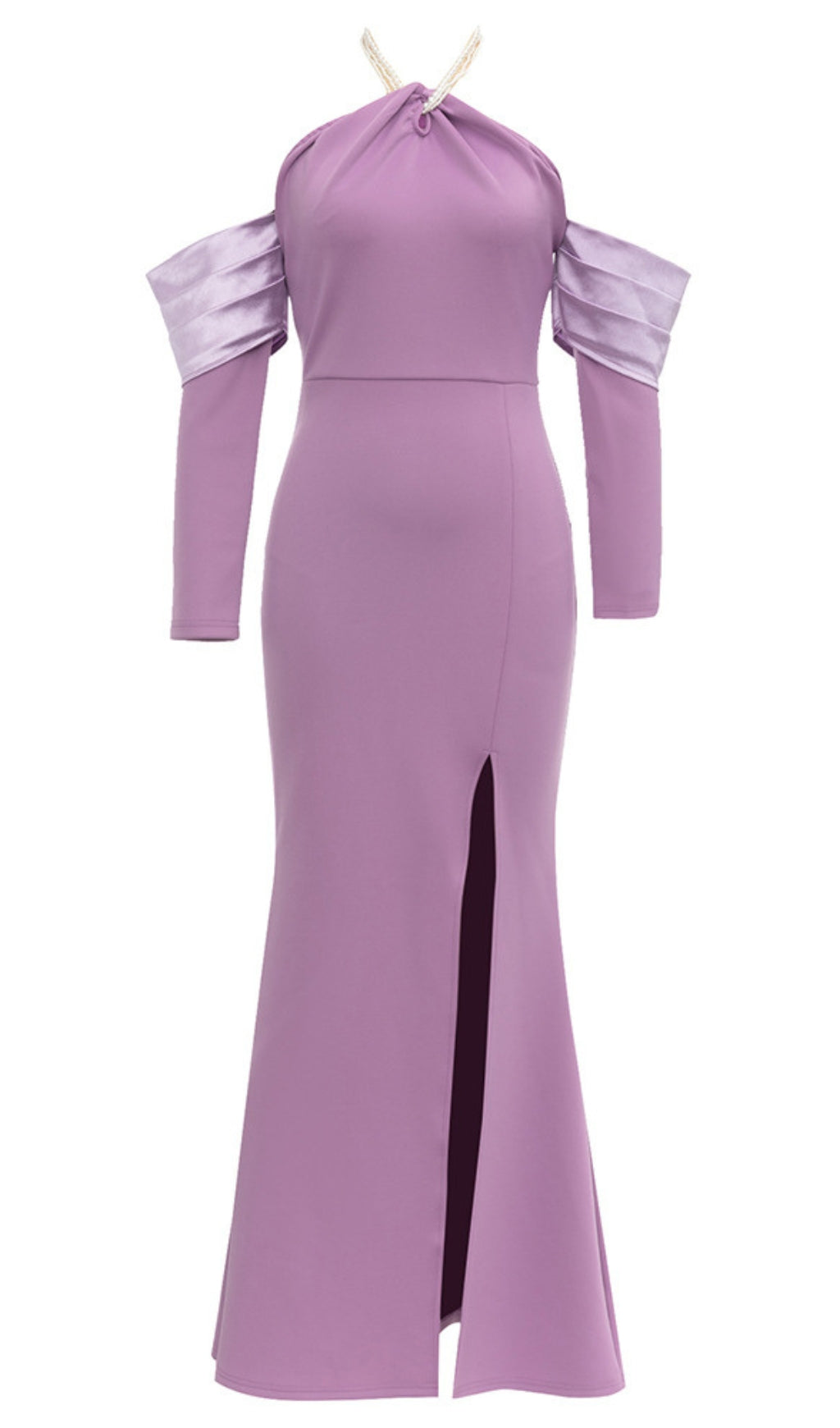 HALTER NECK SLIT MAXI DRESS IN PURPLE