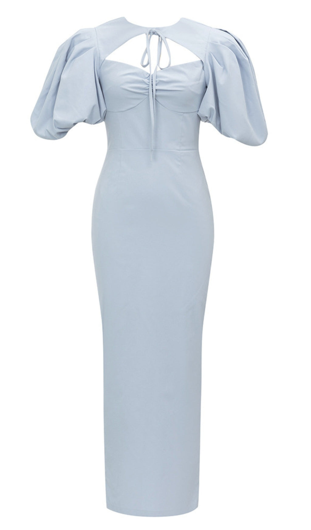 Midikleid mit Puffärmeln und Cutout auf der Rückseite in Hellblau