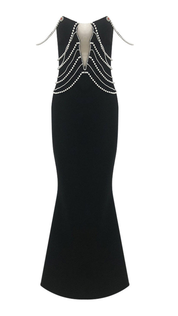 AIIZIE PEARL - CHAIN EMBELLISHED CUTOUT MERMAID GOWN IN BLACK - product image