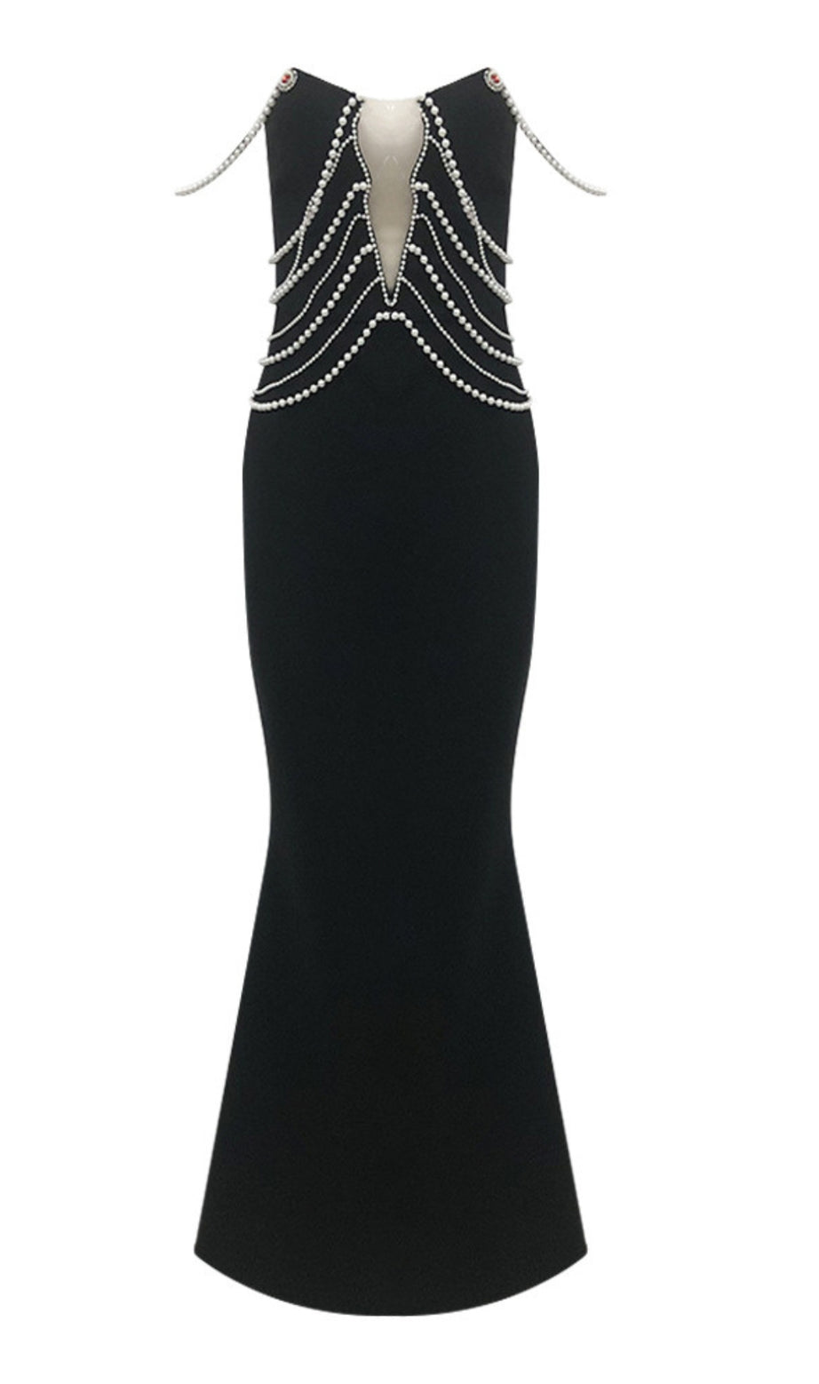 Pearl - Chain Embellished Cutout Mermaid Gown in Black