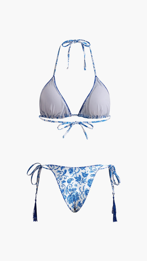 AIIZIE PRINTED TASSELED ADJUSTABLE STRAP BIKINI SET - product image