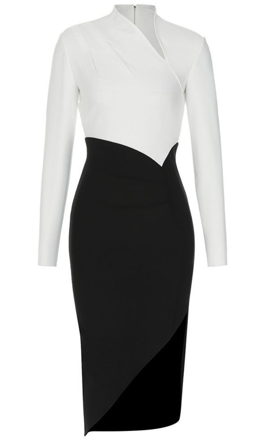 Asymmetric Wrap Midi Dress in Black And White