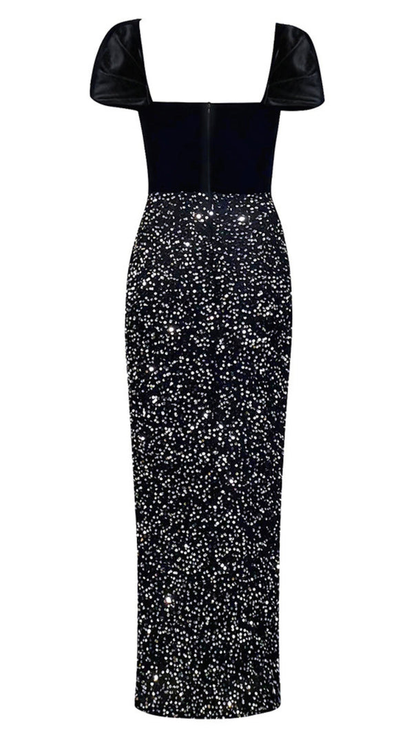 AIIZIE VELVET OFF - SHOULDER GLITTER - SKIRT MAXI DRESS IN BLACK - product image