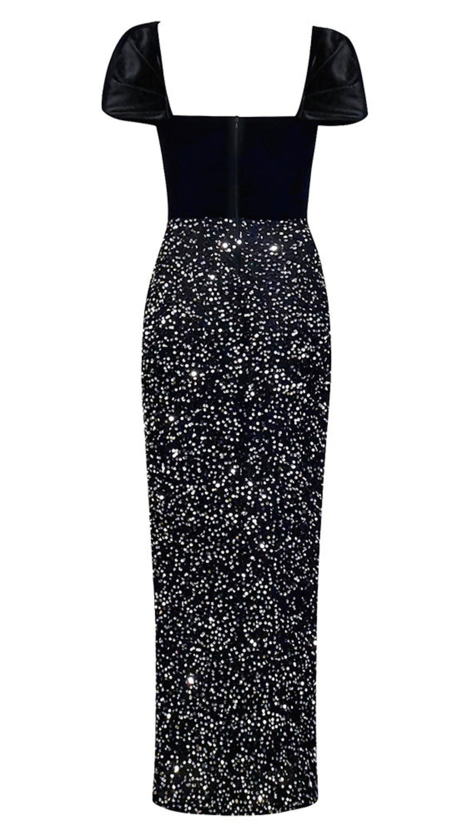 VELVET OFF - SHOULDER GLITTER - SKIRT MAXI DRESS IN BLACK