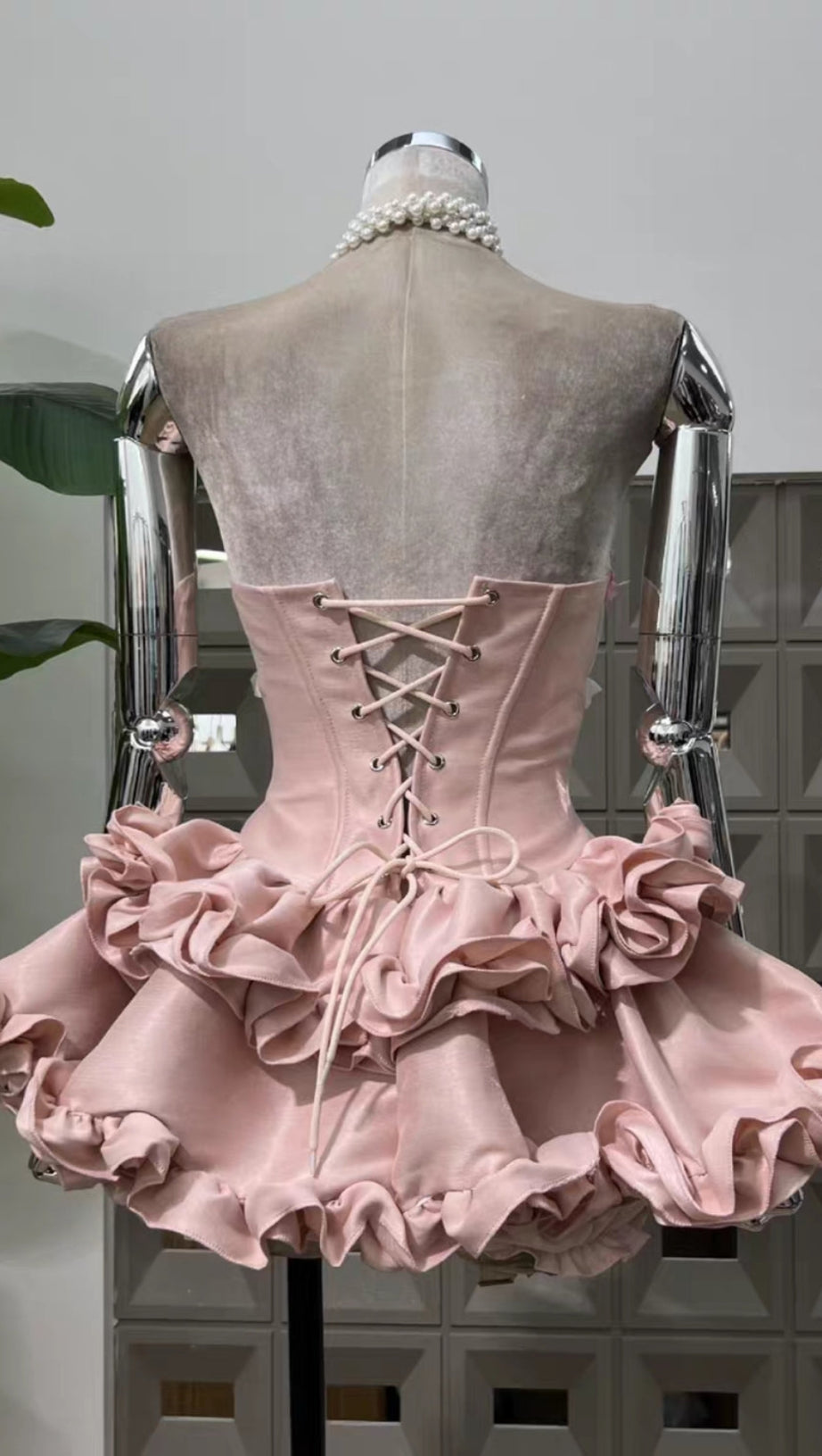 STRAPLESS RUFFLE CORSET MINI DRESS