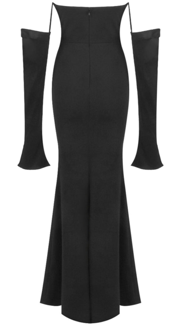 AIIZIE LONG SLEEVE STRAPLESS DRAPED MAXI DRESS BLACK - product image