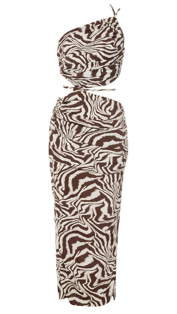 AIIZIE ZEBRA - PRINT ONE - SHOULDER CUT - OUT MIDI DRESS - product image